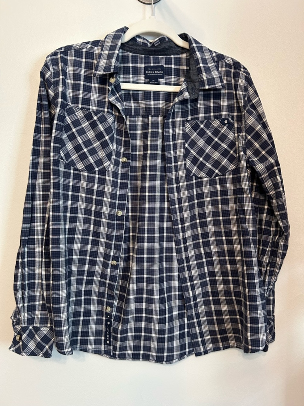 Lucky Brand Navy & White Plaid Button-Down Western Shirt Coastal Cowgirl